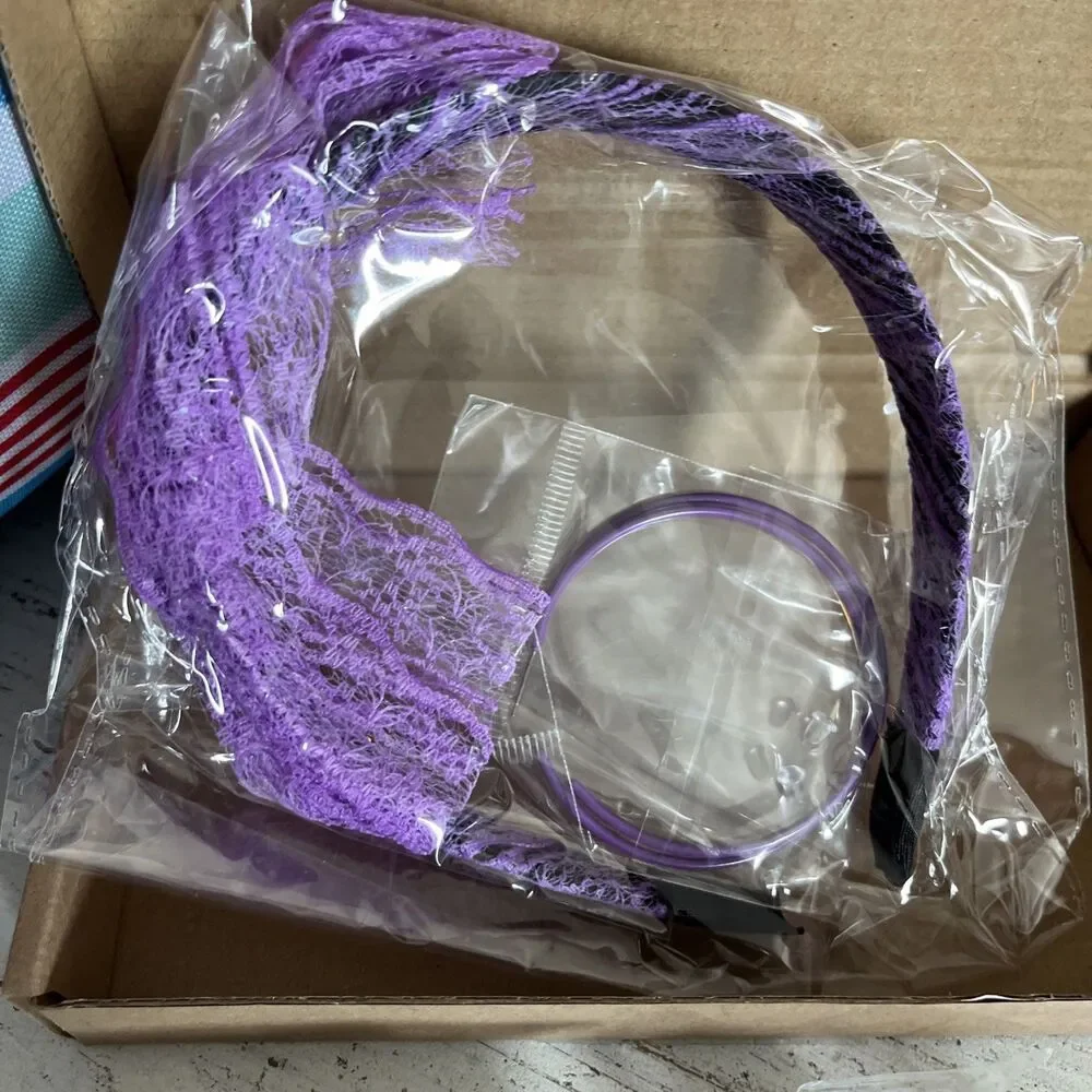 80s Costume Accessories Women Lace Headband Earrings Band Bracelets Socks Purple